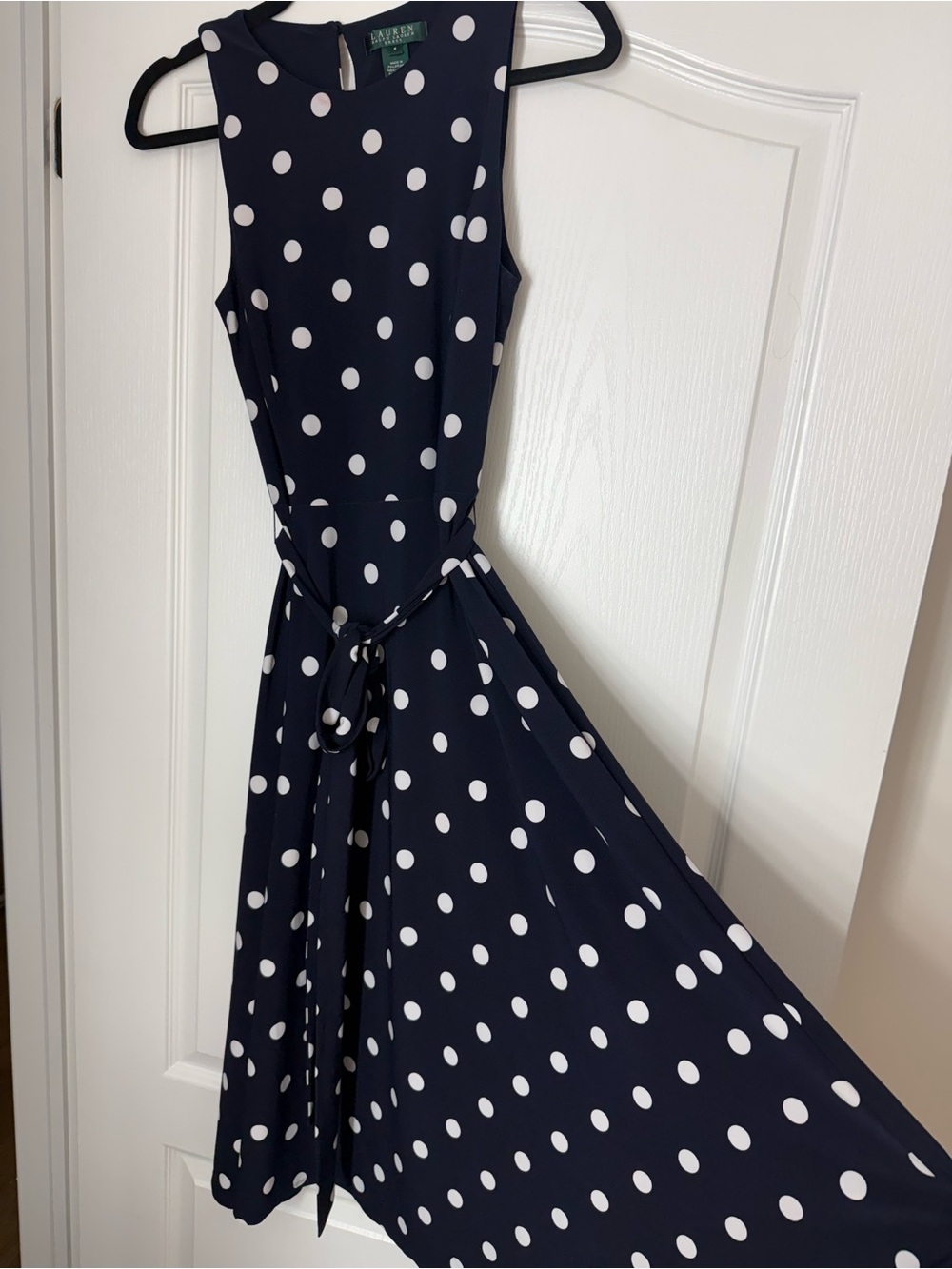 Ralph Lauren Navy and White Polka Dot Sleeveless Dress
